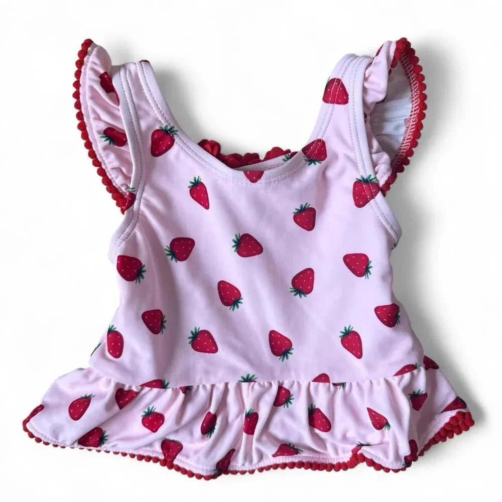 Little Me Strawberry 2-Piece Swimsuit Set 18M | Pink Ruffle Tankini | Girls